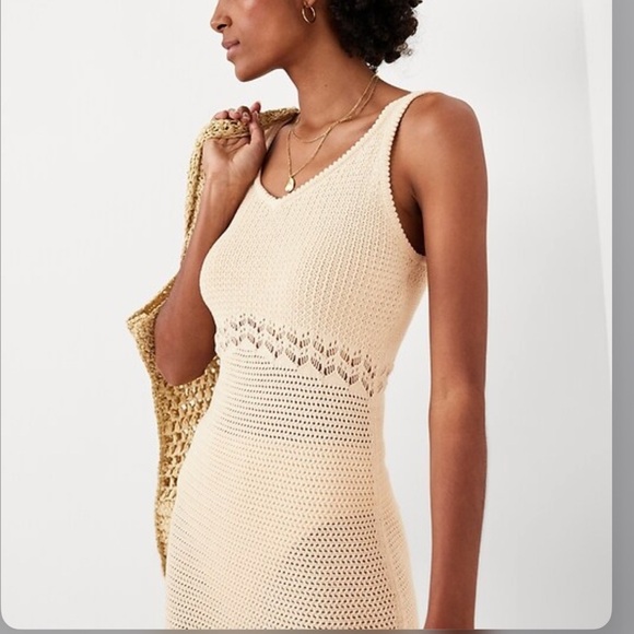 NWT Boho Old Navy Cream Crotchet Max Dress Sleeveless Sundress VNeck Cotton Knit - Picture 9 of 16